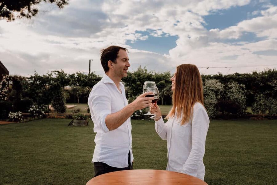 Etna Urban Winery, Vineyard Walk & Sunset Tasting Dinner - Finishing in the courtyard with Mount Etna nearby