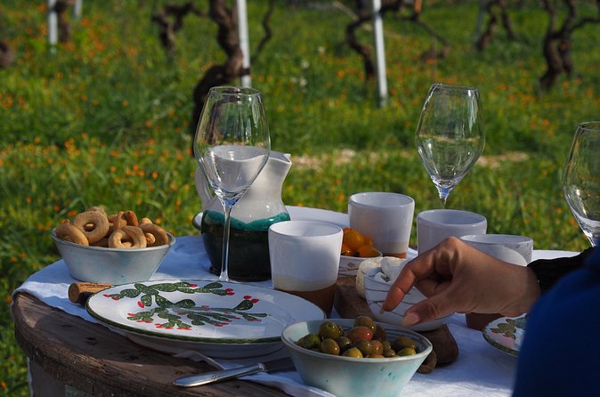 Picnic aperitif in the vineyard of an ancient trullo in Martina Franca - Small-producer wines and simple pairings